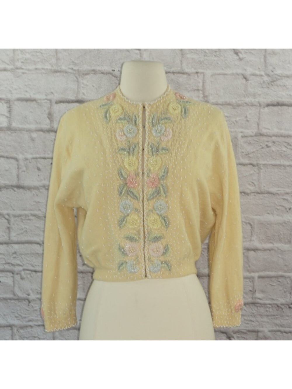 Pastel Yellow Embroidered Floral Cardigan